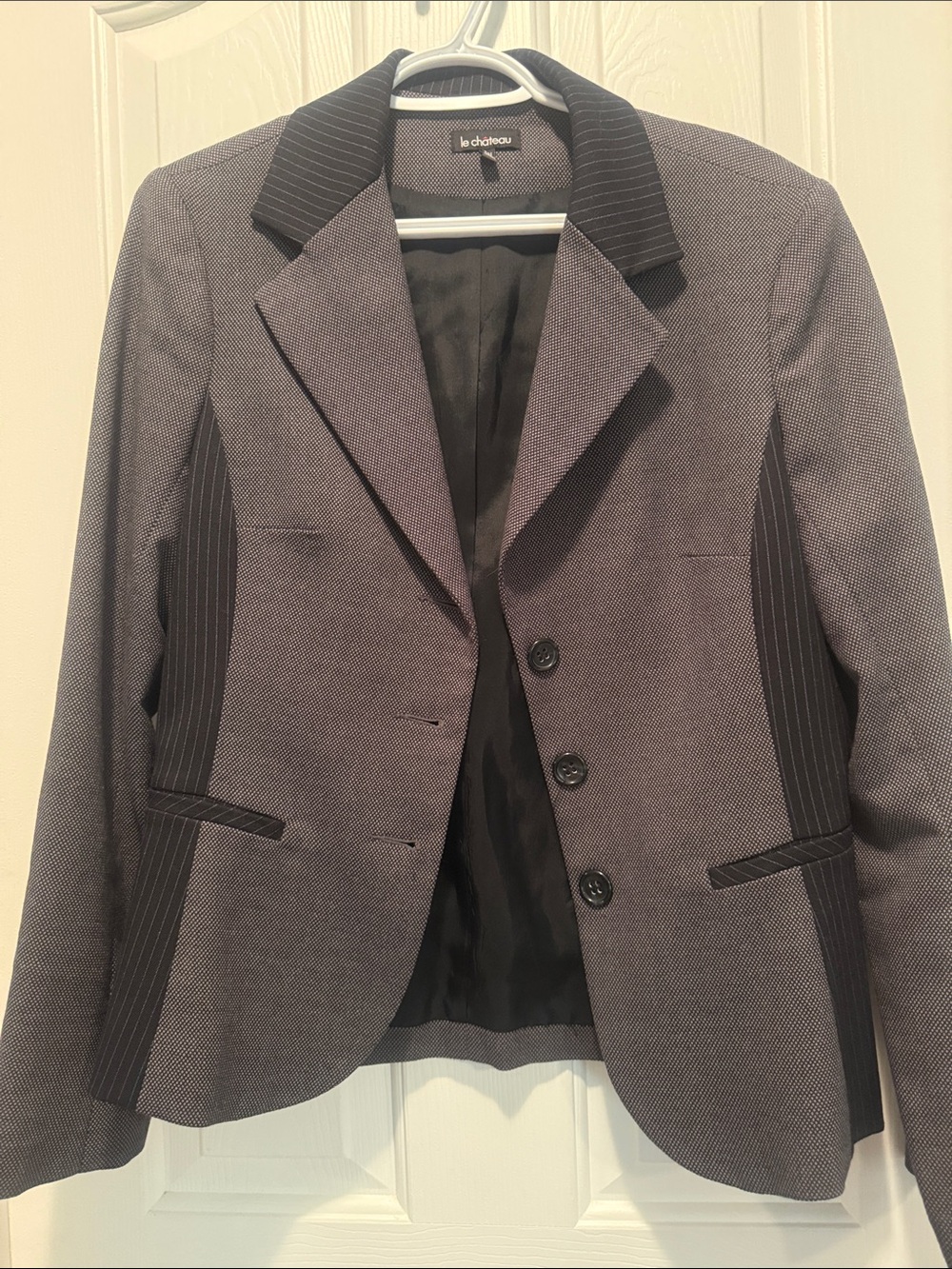 le chateau Gray Blazer with Black Pinstripe Accents